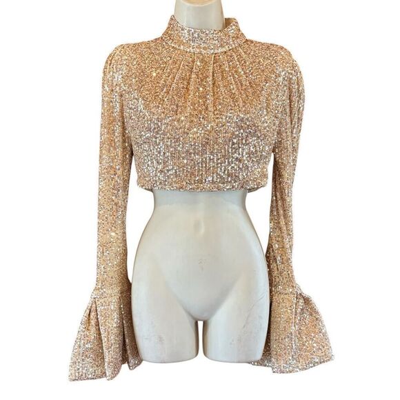 In the Mood for Love Miel Sequin Crop Top in Gold NWT Size Small - Picture 1 of 5